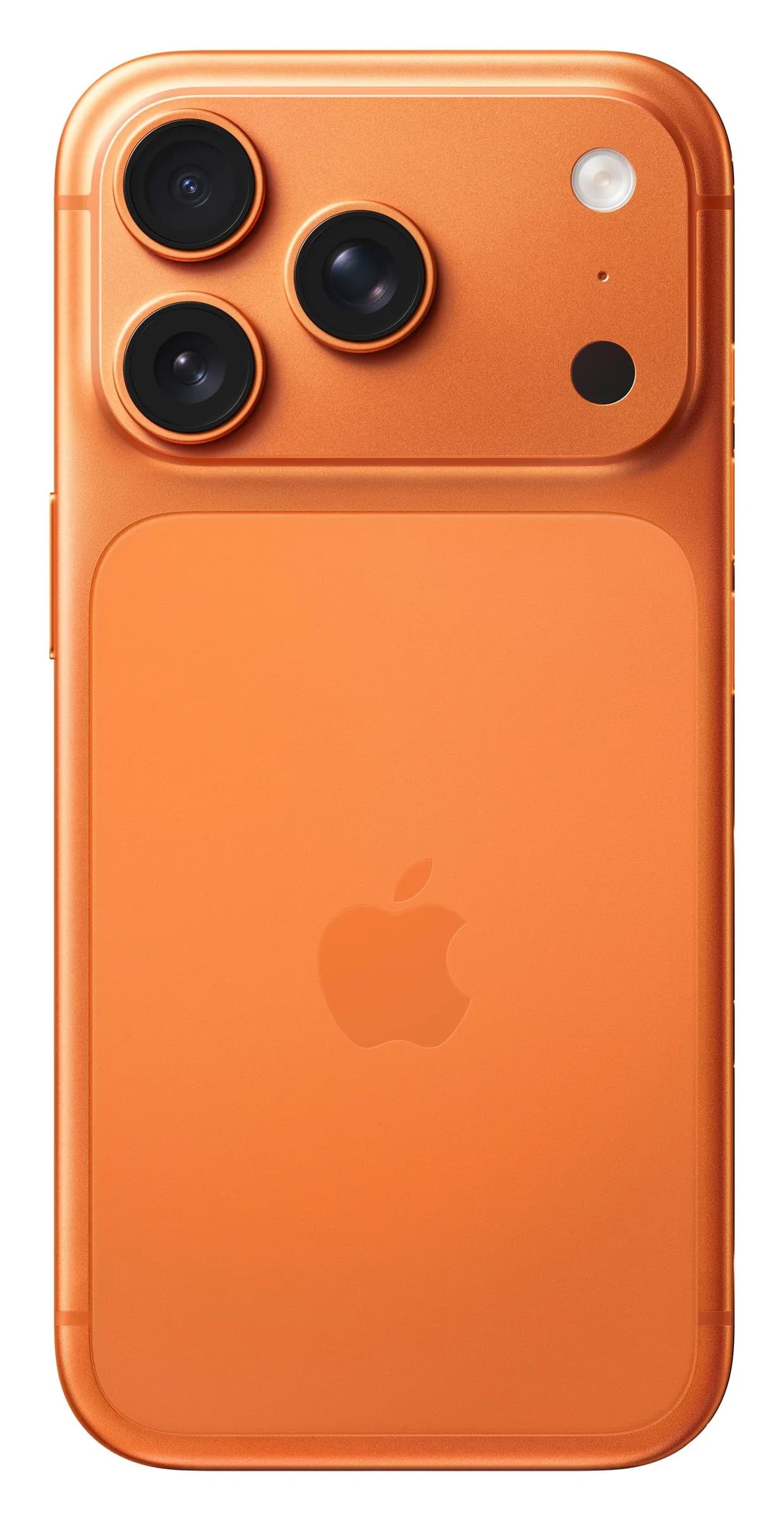 Apple iPhone 17 Pro em Laranja-cósmico – traseira com câmaras, imagem oficial Apple