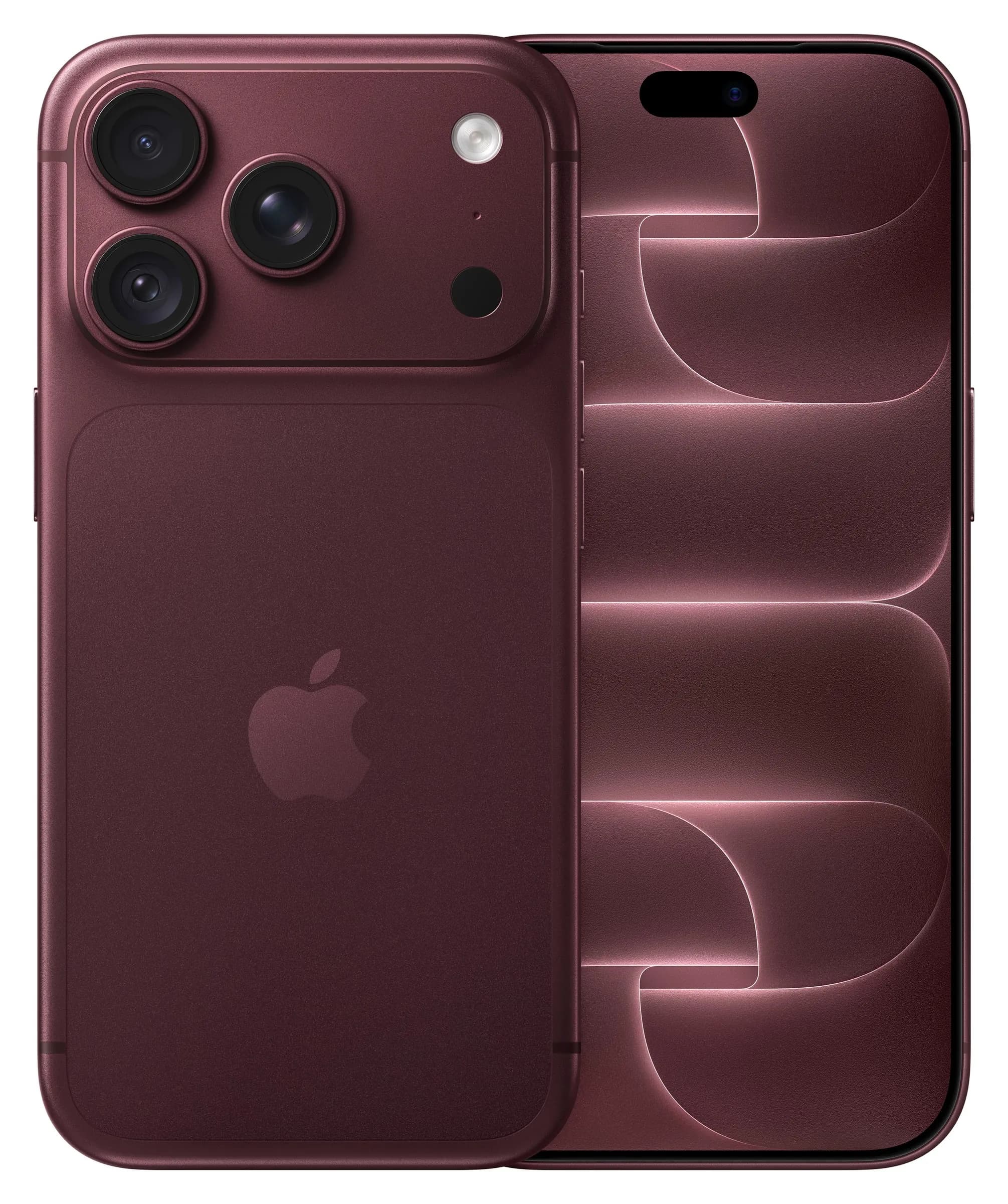 Apple iPhone 18 Pro em Bordô – frente e traseira, imagem oficial Apple