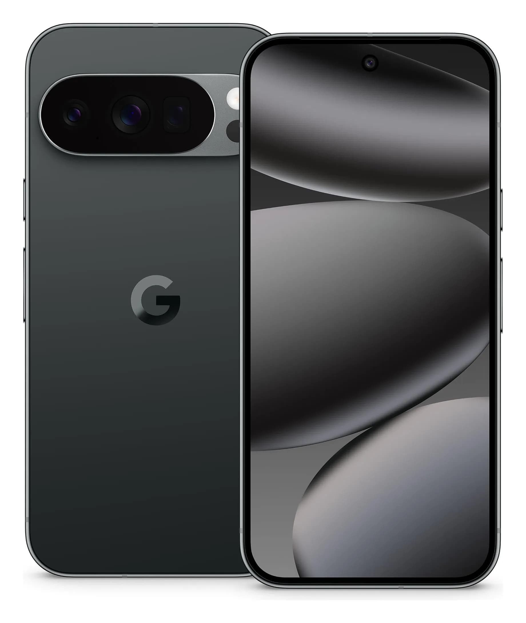 Google Pixel 10 Pro em Obsidiana – traseira e frente, imagem oficial Google