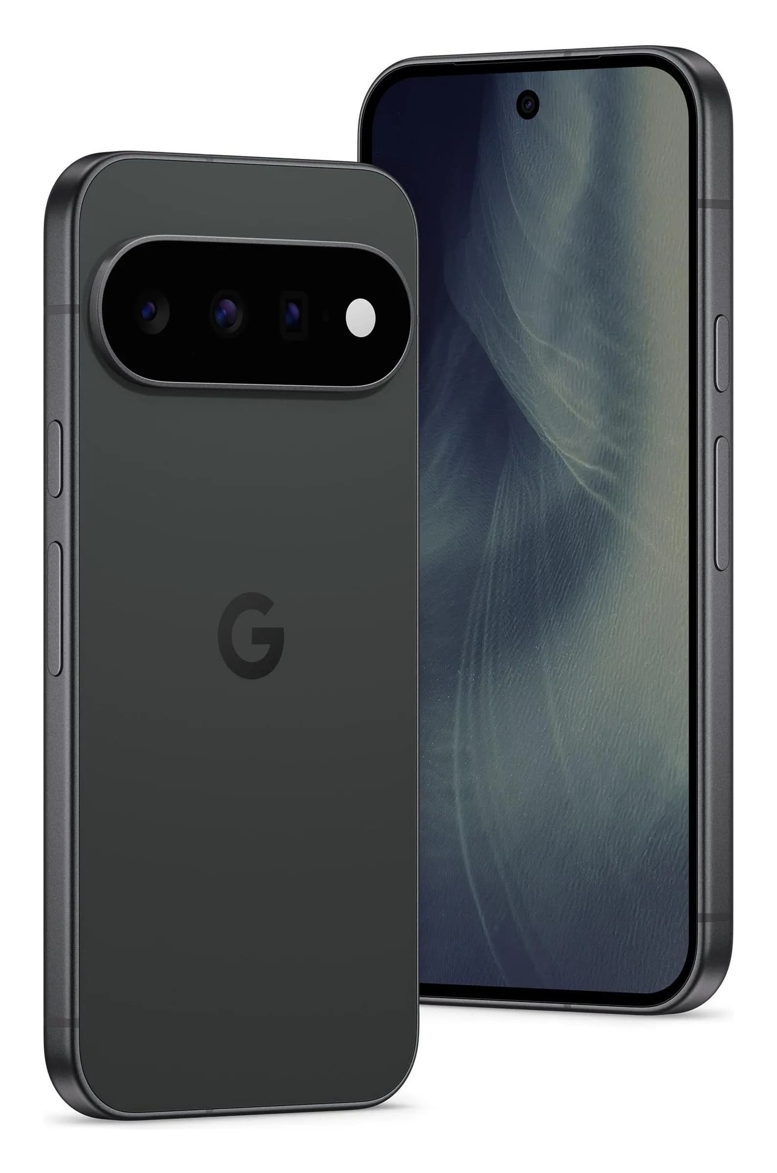 Google Pixel 11 em Obsidiana – traseira e frente em ângulo, imagem oficial Google