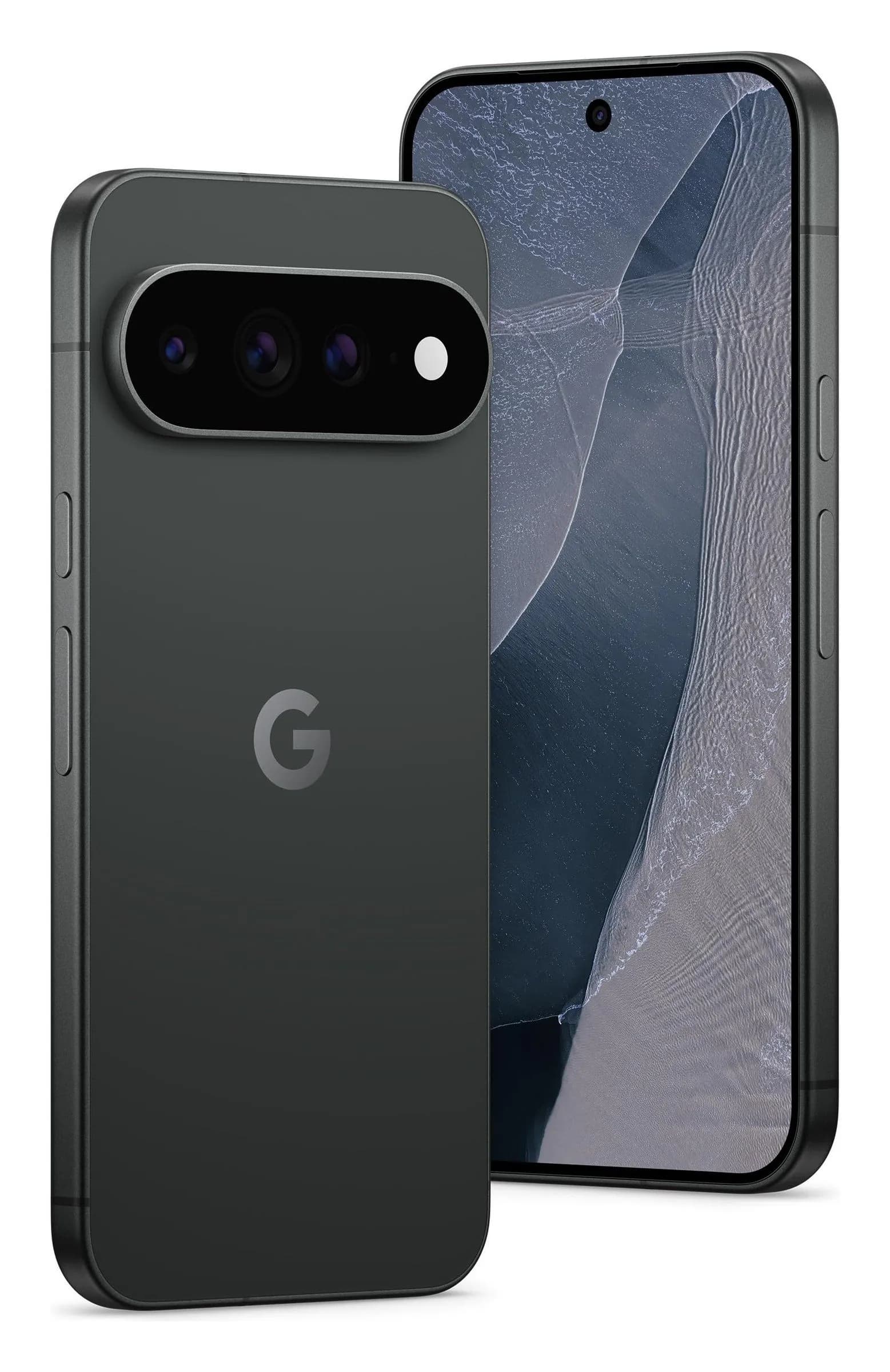 Google Pixel 11 Pro XL em Obsidiana – traseira e frente em ângulo, imagem oficial Google