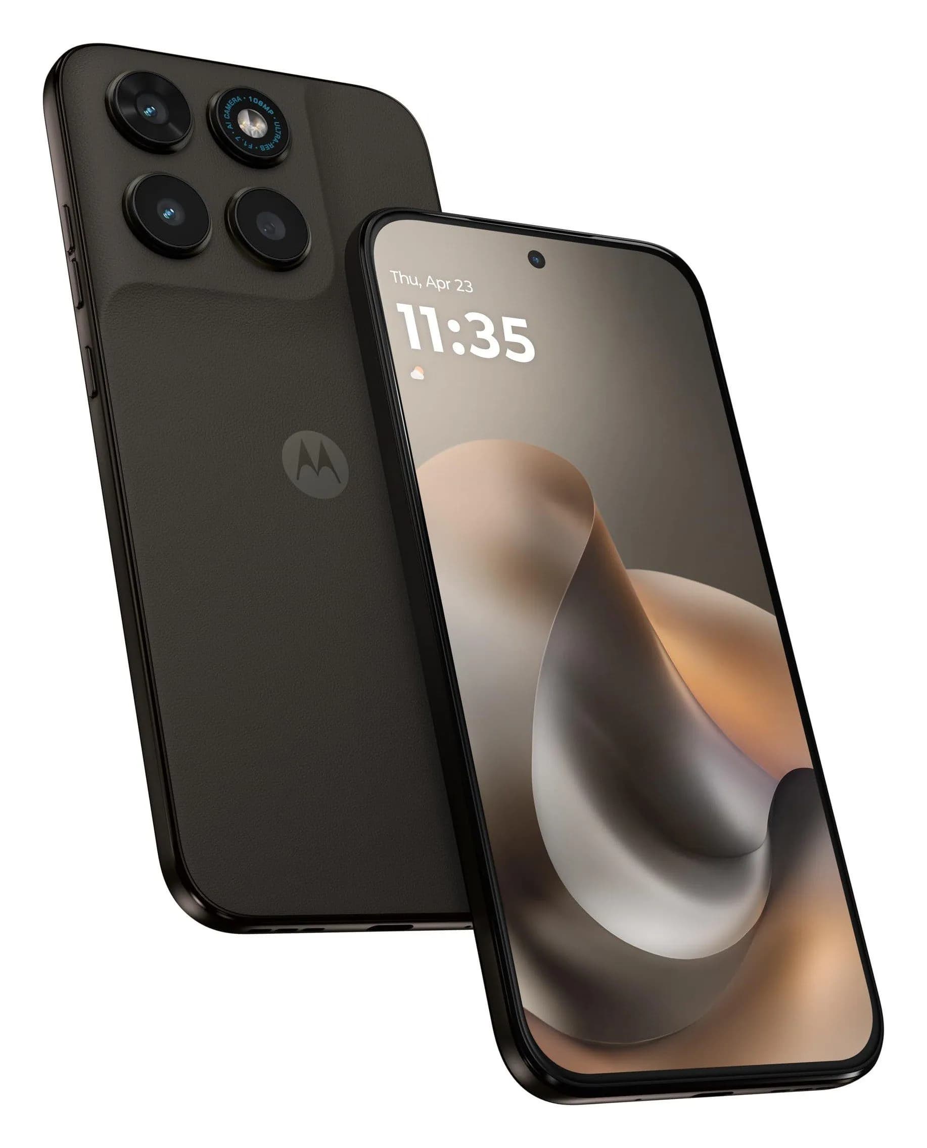 Motorola Moto G77 – frente e traseira em ângulo, imagem oficial Motorola