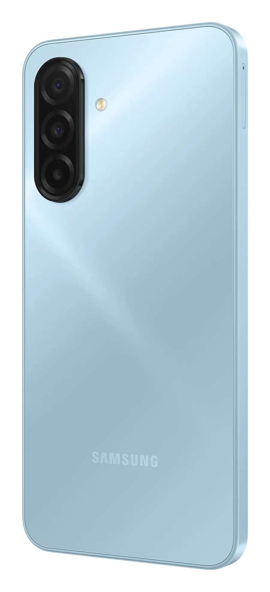 Samsung Galaxy A17 4G em Azul claro – traseira em ângulo de 30°, imagem oficial Samsung