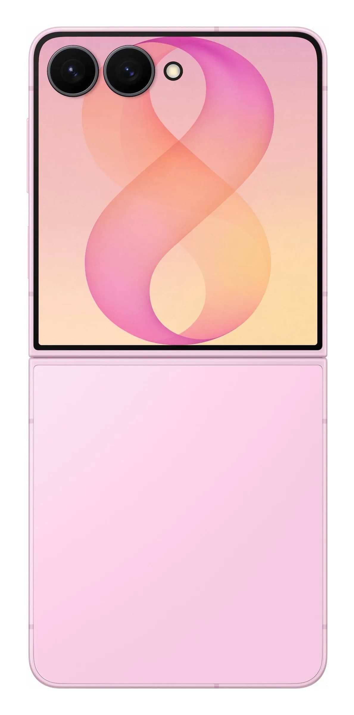 Samsung Galaxy Z Flip8 em Rosa – fechado, ecrã exterior e câmaras, imagem oficial Samsung