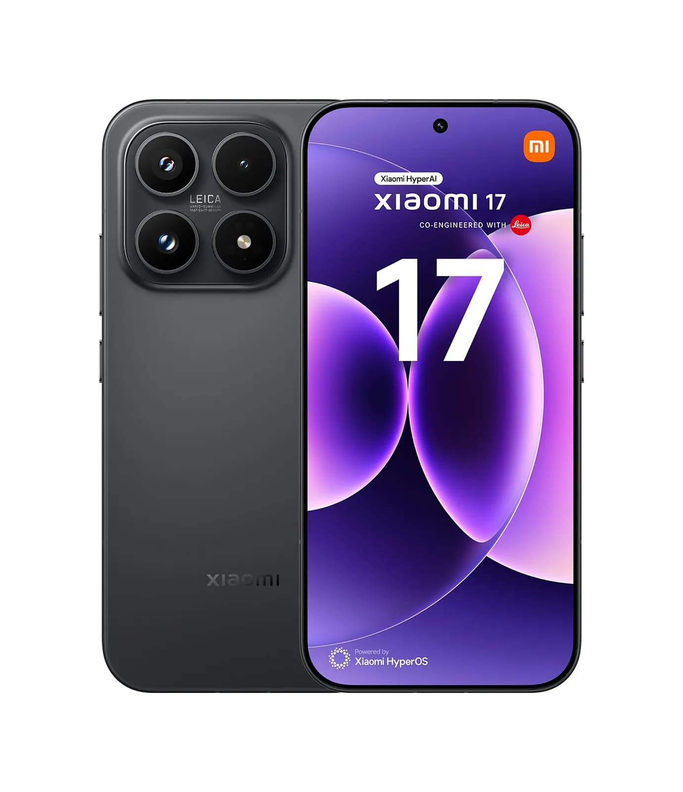 Xiaomi 17 em preto – frente e traseira, imagem oficial Xiaomi