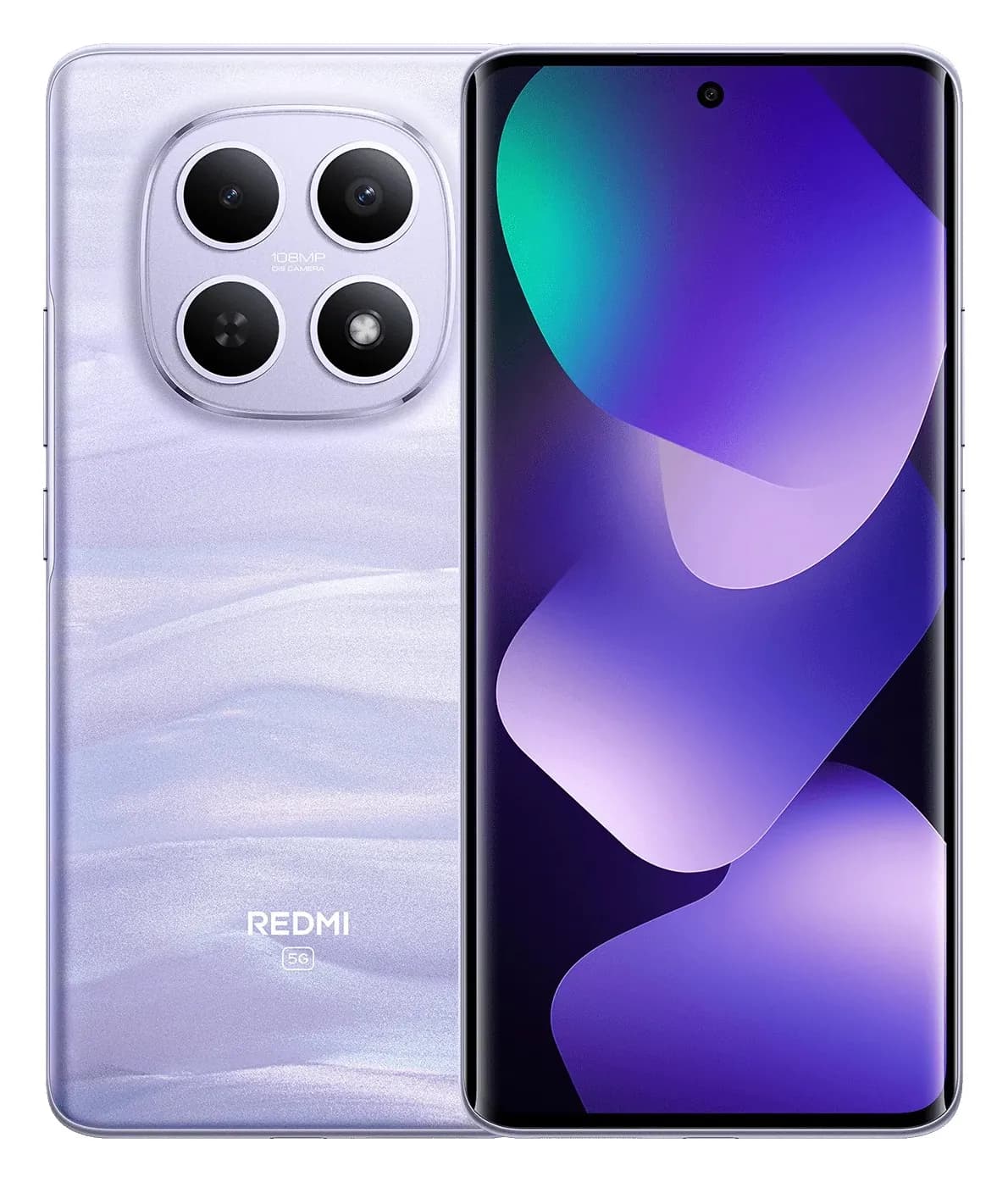 Telemóvel Xiaomi Redmi Note 15 5G em Roxo (Mist Purple), frente e traseira