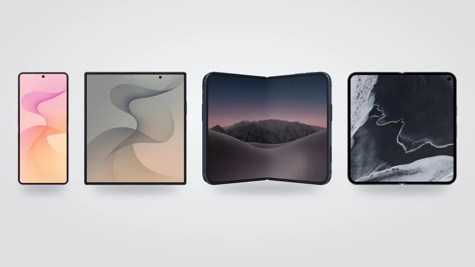 Telemóveis dobráveis Galaxy Z Flip8, Galaxy Z Fold8 Ultra, iPhone Duo e Pixel 11 Pro Fold abertos
