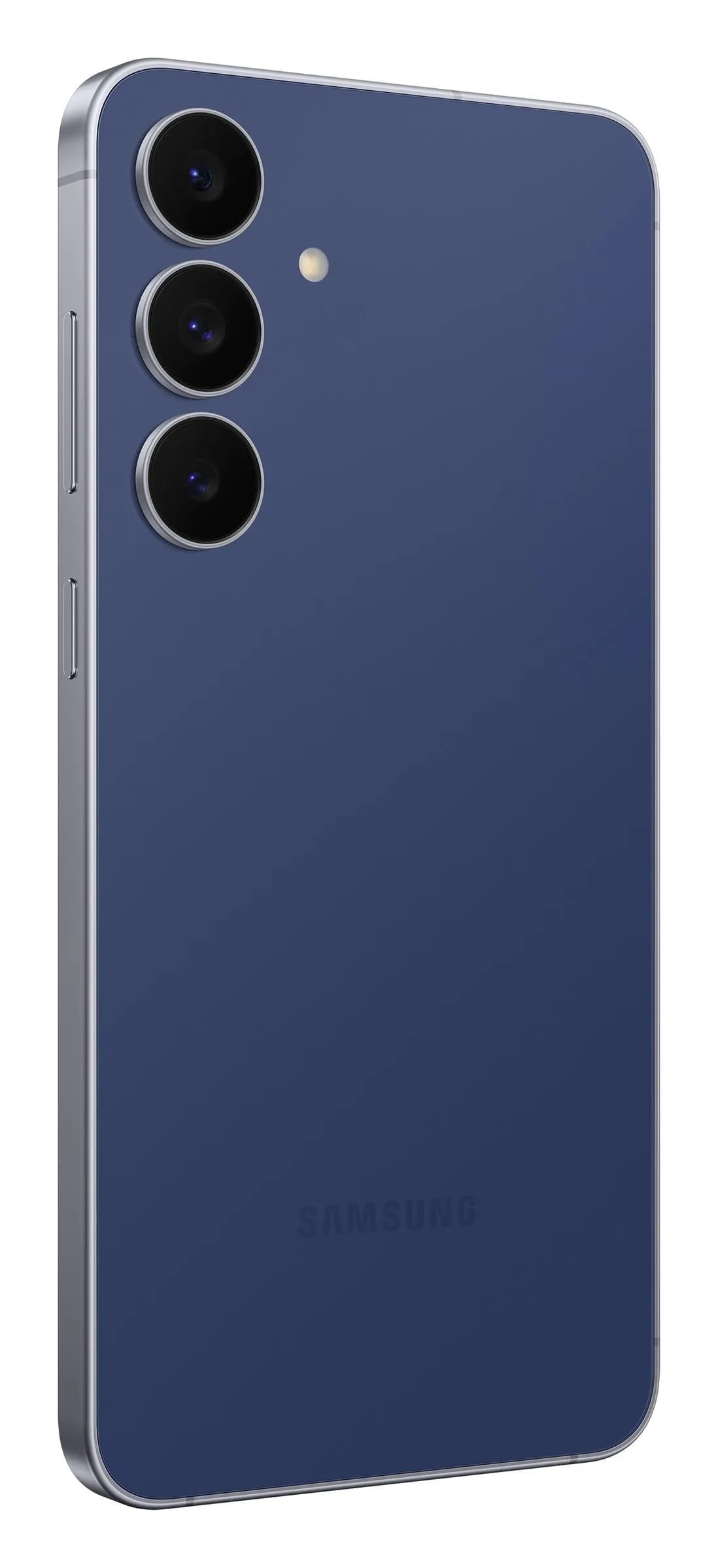 Samsung Galaxy S25 FE em Azul Marinho – traseira em ângulo de 30°, imagem oficial Samsung